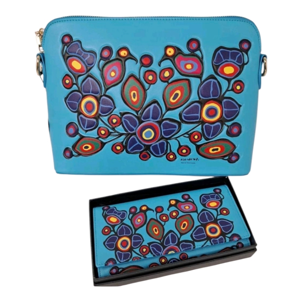 Norval Morriseau Flowers And Birds Faux Leather Art Shoulder Bag And Wallet